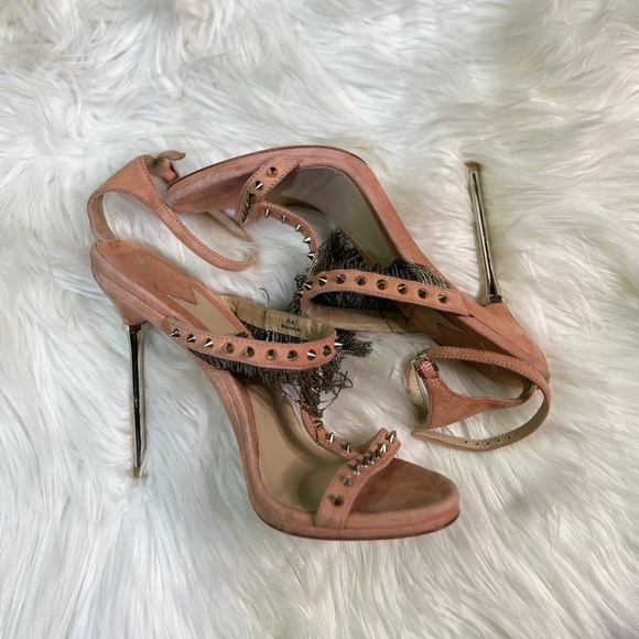 EUC [Brian Atwood] Pink Suede Stilettos + Metal Fringe & Spikes | 9 · 40 · 9.5 - Picture 4 of 12
